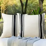 Set of 2 Waterproof Outdoor Throw Pillow Covers 45x45cm Premium Water Resistant Cushion Covers Geometric Cushion Cover Decorative Garden Cushion Case for Patio Furniture Bench Couch (Black)
