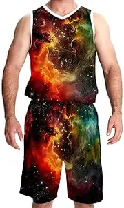 [KQNZT] Basketball Jersey with Shorts, Jerseys for Men, Mens Basketball Jerseys, Nebula Universe Space
