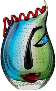 Yao Yuan Hand Blown Art Glass Vase with face Art,Murano Glass Style,Multi-Colored