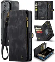 CaseMe 2-in-1 iPhone 16e Detachable Case Leather Wallet Cover Apple [Black]