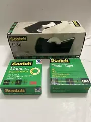 Bundle 1 Scotch Tape Dispenser C38, Black + 2 Scotch Magic Tape, 19 mm ,Rolls