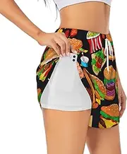 [OdDdot] Food Pattern Funny Print Women'S High Waisted Athletic Workout Shorts Dual-Layered Gym Shorts Casual Comfy Sport Shorts