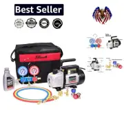 Efficient 1/4 HP Refrigeration Vacuum Pump with Manifold Gauge and Carrying Tote