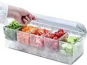 Condiment Tray with Lid | Ice Chilled Server Container | Chilled Condiment Server Tray with 5 Compartments, Clear Ice Condiment Serving Tray for
