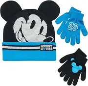[Disney] Little Boys Mickey Mouse Hat and 2 Pair Gloves or Mittens Cold Weather Accessory Set, Ages 2-7