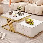 TINGTINGLI Modern minimalist square combination table, glass nesting side table, Z-shaped coffee table with metal frame, large capacity storage, suitable for living room bedroom(White+white)
