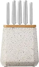 Furi Pro Stone Block Set Olive Terrazzo, 6 pcs Set incl. Olive Terrazzo Knife Block and 5 Essential Knives - East/West Santoku 17cm, Cook's 20cm, Bread 20cm, Utility 15cm, Asian Utility 12cm
