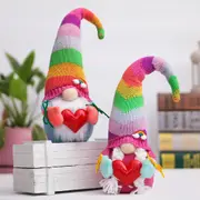 Rainbow Gnome Holding Red Heart Shelf Sitter