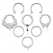 [GmsGras] 8PCS 16G Septum Rings Daith Piercing Surgical Steel Nose Rings Jewelry for Women Men Cartilage Helix Tragus Hoop Earring Clicker septum piercing