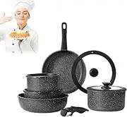 Gourmetific Ceramic Cookware Set, 2025 Gourmetific Cookware Set, with Detachable Handle, Oven Safe Cookwares Sets, Easily Clean (Black,15Pcs)