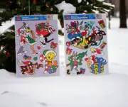 Vintage Looney Tunes Static Cling Christmas Window Decor Reusable Bugs Bunny Taz