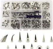 Assorted Styles 140 Sets Screw Back Studs and Spikes Kit with Tools Silver Leath