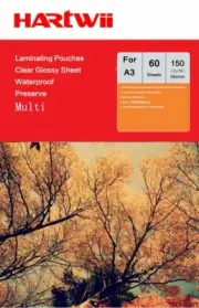 A3 Heat Laminating Pouches 303x426mm Clear Film 150 Micron 75x2 Micron Hartwii