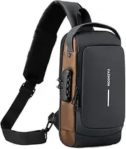 [ISDULA] Sling Bag for Men Anti-theft USB Crossbody Shoulder Backpack Purse Waterproof PU Leather Chest Bag Travel Daily Use