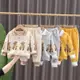 兒童春季新款長袖韓版套裝寶寶0-5歲時尚卡通小熊圖案翻領2件套