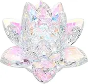 OwnMy 4 Inch Sparkle Crystal Lotus Flower Figurines Decorative Lotus Flower Ornament, Glass Lotus Feng Shui Decor Crystal Flower Paperweight for Home Office Tabletop Centerpieces