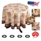 Designer Floral Linen Tablecloth - Durable and Breathable Round Cover for Dining