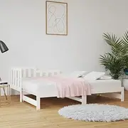 Pull-Out Day Bed Slats White Foldable Bedframe for Bedroom Furniture Wooden Frame, Low Rolling Bed 2X(90x190) cm