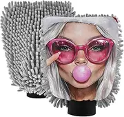 XYMZR Woman Bumb Glasses Absorbent Microfiber Car Wash Mitt, Funny Cute Anime Scratch Free for Cars Cleaning, Home Cleaning Mitts, 2 Pack, 10.24” L x 7.09” W