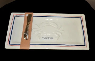 Mud Pie Clawsome Crab Hostess Serving Tray and Spreader Set NEW