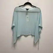 Eileen Fisher Womens Light Blue Boat Neck Sheer Silk Georgette Boxy Poncho Top S