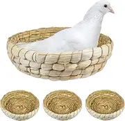 Aemygo 4 Pcs Bird Nest Handmade Woven, Small Animal Breeding Nest Bed with Corn Leaves Flat Base Natual Straw Bird House Cage Accessories for Dove Pigeon Parrot Sparrow
