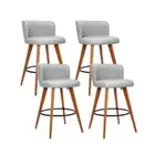 Set Of 4 Wooden Fabric Bar Stools Light Grey