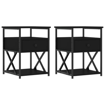 2x Wooden Bedside Tables Drawers Storage Shelf Side Lamp Cabinet Nightstand
