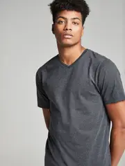 Charcoal Grey Marl Regular Fit Essential V-Neck T-Shirt (477962) | $15