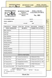 200 SWIMMING POOL/SPA SERVICE ORDER INVOICE - NUMBERED 2 PART CARBONLESS