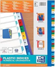 Oxford 100204822 XL Plastic Index Strong-Line Pack of 25 Numbers 1-31 Extra Wide for Ideal Storage of Document Sleeves