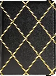 [Amooorous] Gold Grid Gradient Black Cube Leather decorative cute passport holder Wallet Combo Passport Holder Combo with Vaccine Card Slot Lightweight, Gold grid gradient black Cube, 1 size