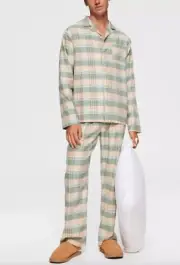 XXL Peter Alexander Men’s Tartan Check Caramel Green Top + Pants PJ Set RP$139