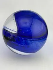 Contemporary Art Glass Marble 3.30" Large blue Solid Core Ribbon Dichroic Twist