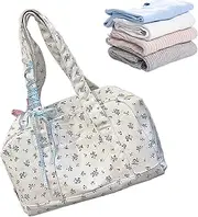 [Generic] Women's Floral Travel Duffel Bag,Large-Capacity Canvas Shoulder Purse with Bow | Cute Weekender Pouch for Beach Yoga Workout Hospital