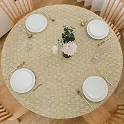 LIBERECOO Round Vinyl Fitted Tablecloth with Flannel Backing Elastic Edge Plastic Table Cover Waterproof Table Cloth Stain-Resistant Wipeable for 45"-56" Round Table