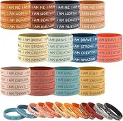 48 Pcs Back to School Gift Inspirational Silicone Wristbands Motivational Quotes Rubber Bracelets Stretch Unisex Wrist Bands for Students from Teachers School Prizes, 2.2 In