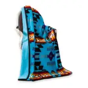 Southwest Design (Navajo Print) Sherpa Lined Throw 16112 Turquoise Blue