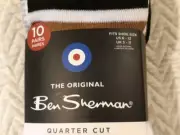 Ben Sherman 10-Pair Men's Stay Dry Quarter Socks White & Black MSRP $36