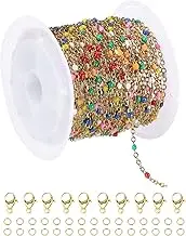 uxcell Stainless Steel Bead Chain, 16.4 Feet/5M Enamel Beaded Jewelry Link Cable Chains Spool Kit for Jewelry Making, Necklace, Bracelets, DIY Crafts (Gold/Colorful, Pack of 1)
