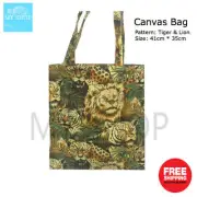Tiger & Lion Canvas Double Straps Bag, handbag for Shopping, Library