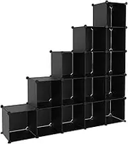 vidaXL Storage Cube Organiser - 15 Cubes, Black PP Plastic, Waterproof, Easy Assembly, 10kg Loading Capacity per Cube, Ideal for Home, Office, Dormitory Use