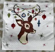 2 Christmas Vintage Deer Cocktail Napkins Decoupage