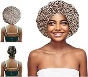 TRENDYSUPPLY Shower Cap, Extra Large Satin Adjustable & Reusable for Dreadlocks, Jumbo Waterproof Bath Cap for Women, Girls, Braids, Long Hair (Leopard)
