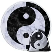 Black and White Marble Oriental Yin and Yan Round Beach Towel
