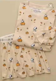 AE x Peanuts Fall Pumpkin Snoopy Plush Pajama Set Size XL