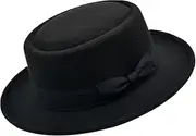 [Generic] Curled brimmed top hat with flat top felt hat
