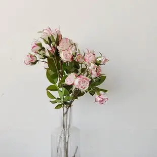 高品質雙粉玫瑰仿真薔薇新浪頭飾花卷邊玫瑰浪漫假花插花配材