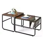 Set of 2 Industrial Stackable Side Table Nesting Coffee Table w/ Magazine Holder