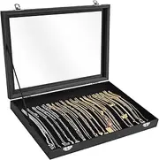 Siveit Premium Necklace Organizer Box - 20 Hooks Jewelry Tray with Transparent Lid - Display Box for Necklaces, Pendants - Suitable for Women and Girls (Black)